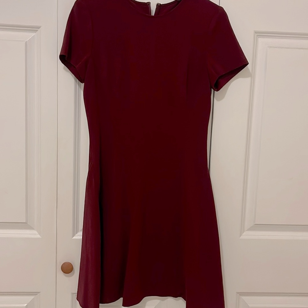 Theory Burgundy Short Sleeve Mini Dress